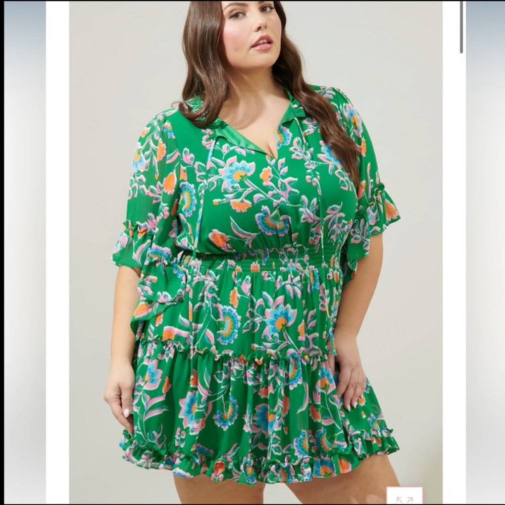Sugarlips Belize Floral Amorcito Bell Sleeve Smocked Mini Dress NWT Sz 2x/3x